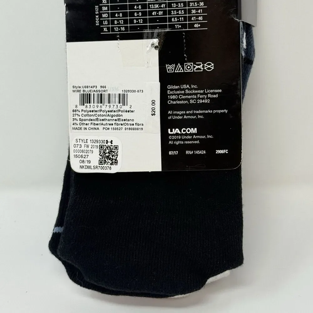 Under Armour UA Phenom Training Crew Socks 3 Pack Unisex Mens 4-8 Womens 6-9 NEW